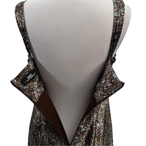 B.Moss Y2K Mocha Mousse Floral Satin Sweetheart Neck A-Line Cocktail Dress - Picture 5 of 7